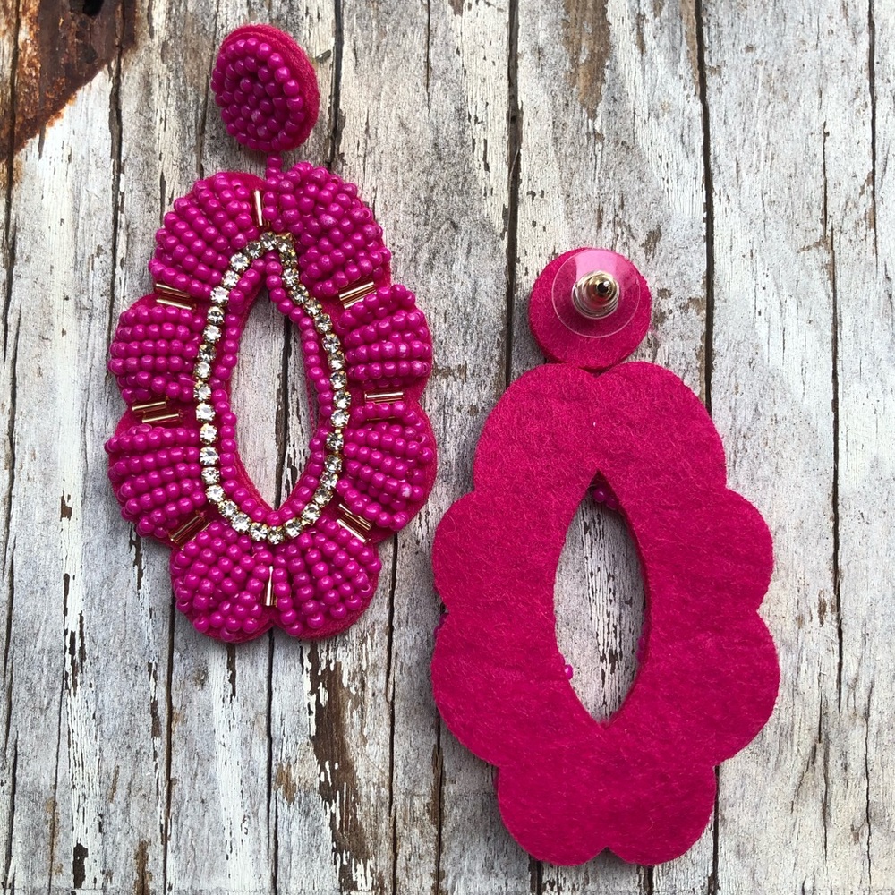 SELENA Fuscia Seed Bead Statement Hoops! - Picture 5 of 5